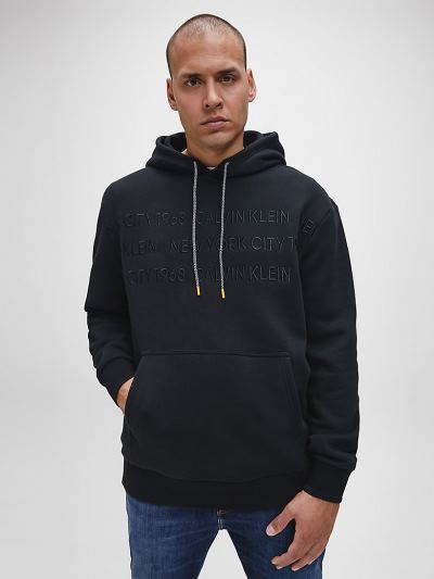 Calvin Klein Ruhák HU296334 | Calvin Klein Plus Size Embroidered Logo Férfi Kapucnis Pulóver Fekete